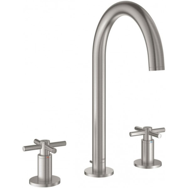 Wash basin tap Deck-mounted dual-level L size material: Brass With pop-up waste set, color: Chrome surface: Brushed Deck-mounted Wash basin tap Deck-mounted dual-level L size material: Brass With pop-up waste set, color: Chrome surface: Brushed Deck-mounted