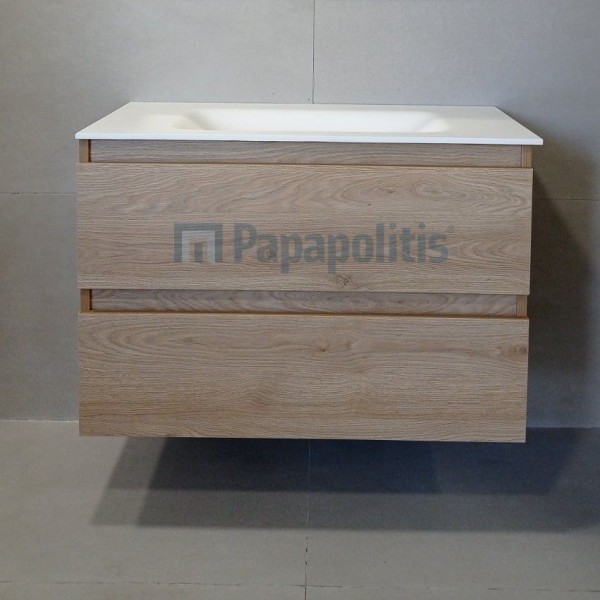 Furniture base with washbasin 90x47x60 material: Wood composite 1 basin wall mounted, color: Wood Oak Cabinets with wash basin