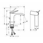 Μπαταρία νιπτήρος επικαθήμενη αναμεικτική από ορείχαλκο καταρράκτης (Cascatta) με βαλβίδα pop-up  110, CoolStart, matt black, χρώμα: Μαύρο επιφάνεια: Ματ Επικαθήμενες