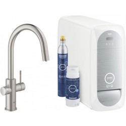 Kitchen tap Deck-mounted material: Brass with shower with water filter supersteel, color: Chrome surface: Brushed Deck-mounted