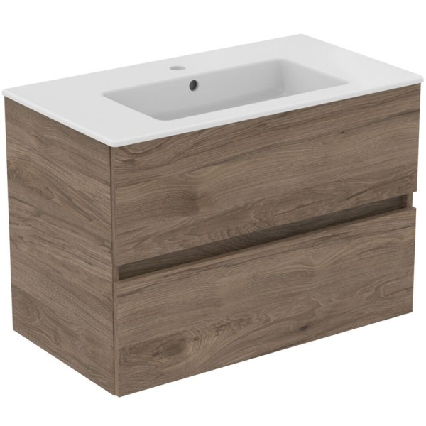 Furniture base with washbasin 81,5x45x56,5 material: Wood composite 1 basin wall mounted Flint Hickory, color: Walnut wood Cabinets with wash basin