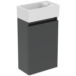 Furniture base with washbasin 37x21x67 material: Lacquer 1 basin wall mounted Glossy Mid Grey Laquered, color: Grey Cabinets with wash basin Furniture base with washbasin 37x21x67 material: Lacquer 1 basin wall mounted Glossy Mid Grey Laquered, color: Grey Cabinets with wash basin