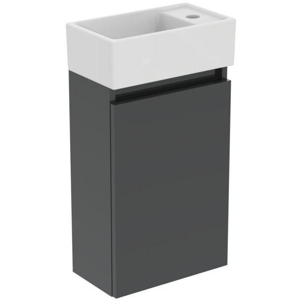 Furniture base with washbasin 37x21x67 material: Lacquer 1 basin wall mounted Glossy Mid Grey Laquered, color: Grey Cabinets with wash basin Furniture base with washbasin 37x21x67 material: Lacquer 1 basin wall mounted Glossy Mid Grey Laquered, color: Grey Cabinets with wash basin