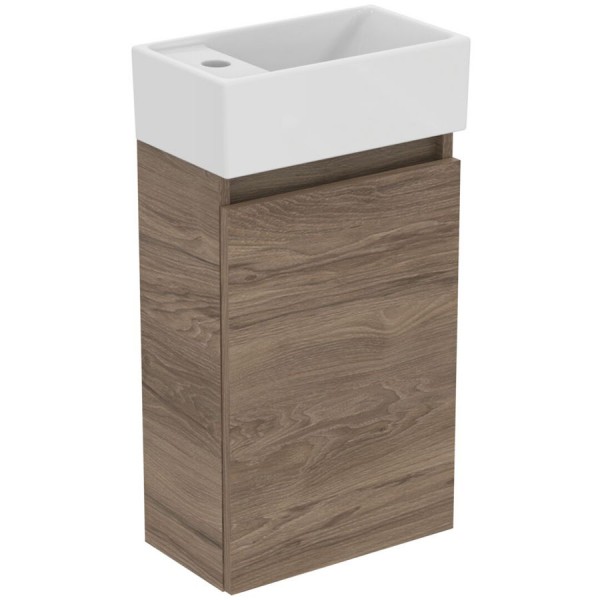 Furniture base with washbasin 37x21x67 material: Wood composite 1 basin wall mounted Flint Hickory, color: Walnut wood Cabinets with wash basin Furniture base with washbasin 37x21x67 material: Wood composite 1 basin wall mounted Flint Hickory, color: Walnut wood Cabinets with wash basin