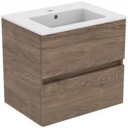 Furniture base with washbasin 61x45x56,5 material: Wood composite 1 basin wall mounted Flint Hickory, color: Walnut wood