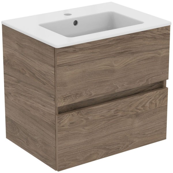 Furniture base with washbasin 61x45x56,5 material: Wood composite 1 basin wall mounted Flint Hickory, color: Walnut wood Cabinets with wash basin