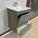 Βάση επίπλου με νιπτήρα 50x40x60 από MDF PET επίτοιχου τύπου με 1 νιπτήρα με 2 συρτάρια, Lacato Light Grey, χρώμα: Γκρι Βάσεις επίπλου με νιπτήρα