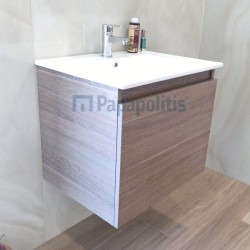Βάση επίπλου με νιπτήρα 60x46x50 από ξύλο συνθετικό επίτοιχου τύπου με 1 νιπτήρα με 1 συρτάρι, Brown, χρώμα: Ξύλο Καρυδιά Βάσεις επίπλου με νιπτήρα