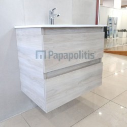 Furniture base with washbasin 70x46x60 material: Wood composite 1 basin wall mounted, color: White wood Cabinets with wash basin