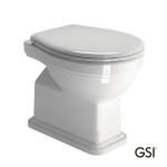 Floor standing toilet & toilet seat soft closing, style: Sandwich Simple vertical outlet with rim 54x37 surface: Glossy, color: White Floor standing toilet & toilet seat soft closing, style: Sandwich Simple vertical outlet with rim 54x37 surface: Glossy, color: White