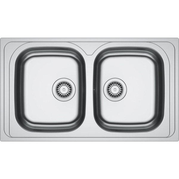 Νεροχύτης ανοξείδωτος 86x50 από inox επιφάνεια: Λεία ματ χωρίς πάγκο ένθετος 2 γούρνες, χρώμα: Χρωμέ Ανοξείδωτοι