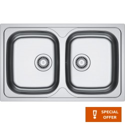 Νεροχύτης ανοξείδωτος 80x50 από inox επιφάνεια: Λεία ματ χωρίς πάγκο ένθετος 2 γούρνες, χρώμα: Χρωμέ Ανοξείδωτοι