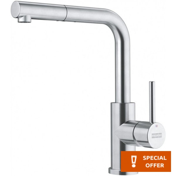 Kitchen tap Deck-mounted material: Inox with shower, color: Chrome surface: Brushed Deck-mounted