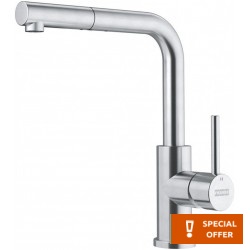Μπαταρία κουζίνας επικαθήμενη από inox με ντους L - spout, χρώμα: Χρωμέ επιφάνεια: Βουρτσισμένη
