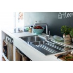 Μπαταρία κουζίνας επικαθήμενη από inox Standard, L - spout, χρώμα: Χρωμέ επιφάνεια: Βουρτσισμένη Επικαθήμενες