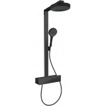Shower tap with showerpipe and overhead shower Wall-mounted material: Brass thermostatic, color: Black surface: Matt Wall-mounted exposed with showerpipe and overhead shower