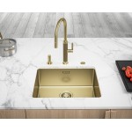 Kitchen tap Deck-mounted material: Inox with shower J - spout, color: Gold surface: Brushed Deck-mounted