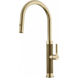 Kitchen tap Deck-mounted material: Inox with shower J - spout, color: Gold surface: Brushed Deck-mounted