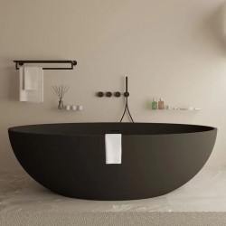 Μπανιέρα ελευθέρας τοποθέτησης 180x88x55 από solid surface επιφάνεια: Ματ, χρώμα: Μαύρο black matt χωρίς λαβές Ελευθέρας τοποθέτησης