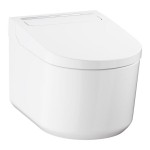 Wall-mounted toilet with shower & toilet seat, style: Wrapover smart toilet 61x38,7 surface: Glossy, color: White Wall-mounted shower-toilets