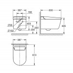 Wall-mounted toilet with shower & toilet seat, style: Wrapover smart toilet 61x38,7 surface: Glossy, color: White Wall-mounted shower-toilets