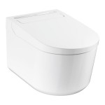 Wall-mounted toilet with shower & toilet seat, style: Wrapover smart toilet 61x38,7 surface: Glossy, color: White Wall-mounted shower-toilets