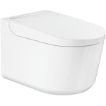 Wall-mounted toilet with shower & toilet seat, style: Wrapover smart toilet 61x38,7 surface: Glossy, color: White Wall-mounted shower-toilets