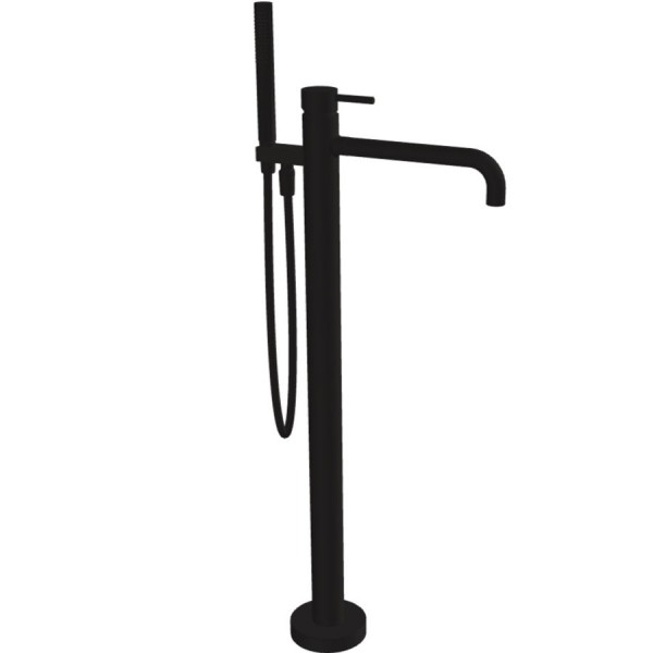 Μπαταρία μπανιέρας επιδαπέδια εξωτερικό μέρος από ορείχαλκο με τηλέφωνο, σπιράλ Black Matt, χρώμα: Μαύρο επιφάνεια: Ματ Επιδαπέδιες