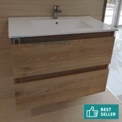 Furniture base with washbasin 80x46x60 material: Wood composite 1 basin wall mounted, color: Wood Oak Cabinets with wash basin