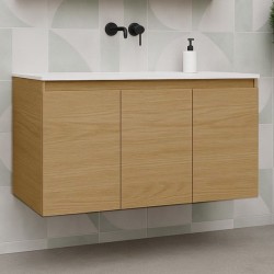 Βάση επίπλου με νιπτήρα 100x47x60 από ξύλο συνθετικό επίτοιχου τύπου με 1 νιπτήρα πορσελάνης, Oak, χρώμα: Ξύλο Δρυς Βάσεις επίπλου με νιπτήρα