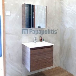 Bathroom furniture set with washbasin 60x46x50 material: Wood composite wall mounted, color: Walnut wood Bathroom furniture sets