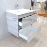 Furniture base with washbasin 70x46x60 material: Wood composite 1 basin wall mounted, color: Wood Grey Cabinets with wash basin