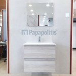 Furniture base with washbasin 70x46x60 material: Wood composite 1 basin wall mounted, color: Wood Grey Cabinets with wash basin