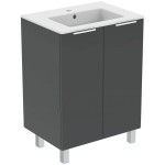 Furniture base with washbasin 60x44x82,5 material: Lacquer 1 basin countertop Glossy Mid Grey Laquered, color: Grey Cabinets with wash basin Furniture base with washbasin 60x44x82,5 material: Lacquer 1 basin countertop Glossy Mid Grey Laquered, color: Grey Cabinets with wash basin