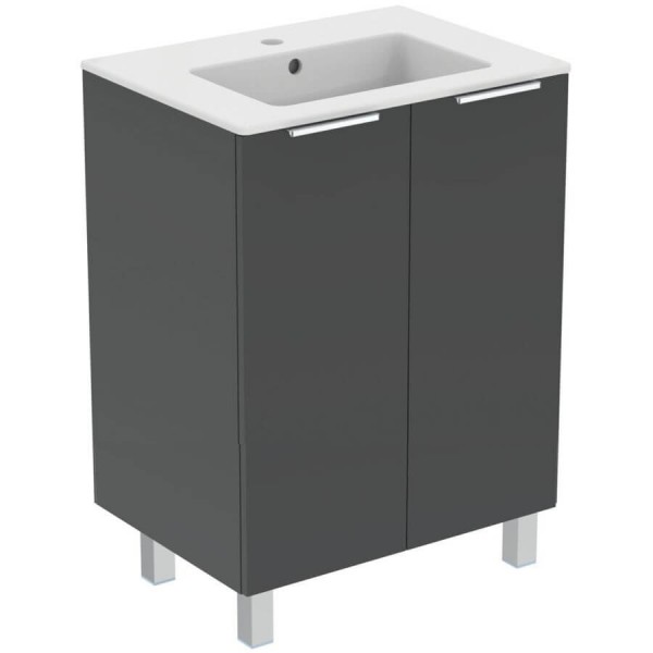 Furniture base with washbasin 60x44x82,5 material: Lacquer 1 basin countertop Glossy Mid Grey Laquered, color: Grey Cabinets with wash basin Furniture base with washbasin 60x44x82,5 material: Lacquer 1 basin countertop Glossy Mid Grey Laquered, color: Grey Cabinets with wash basin