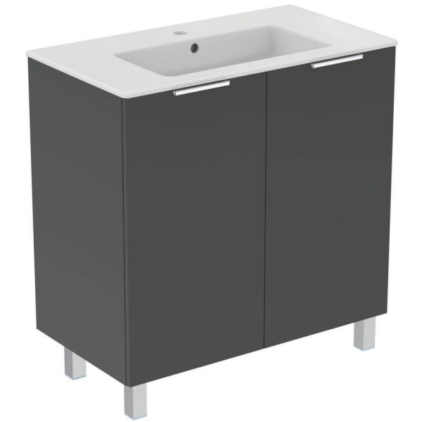 Furniture base with washbasin 80x44x84 material: Lacquer 1 basin countertop Glossy Mid Grey Laquered, color: Grey Cabinets with wash basin