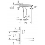 Wash basin tap Wall-mounted - external part 2 holes mixer Without waste, color: Chrome material: Brass surface: Glossy Wall-mounted - external part