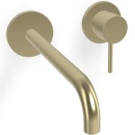 Wash basin tap Wall-mounted - external part 2 holes mixer With push-open waste set, color: Gold brushed champagne material: Brass surface: Brushed Wall-mounted - external part