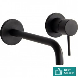 Μπαταρία νιπτήρος εντοιχιζόμενη κομπλέ 2 οπών από ορείχαλκο με βαλβίδα push-open  με κάθετο ρουξούνι 20,2cm Black Matt, χρώμα: Μαύρο επιφάνεια: Ματ Εντοιχιζόμενες εξωτερικό μέρος