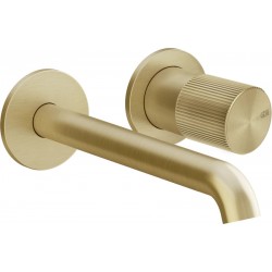 Wash basin tap Wall-mounted concealed - complete set 2 holes material: Brass Without waste Brass Brushed PVD, color: Gold surface: Brushed Wall-mounted - external part