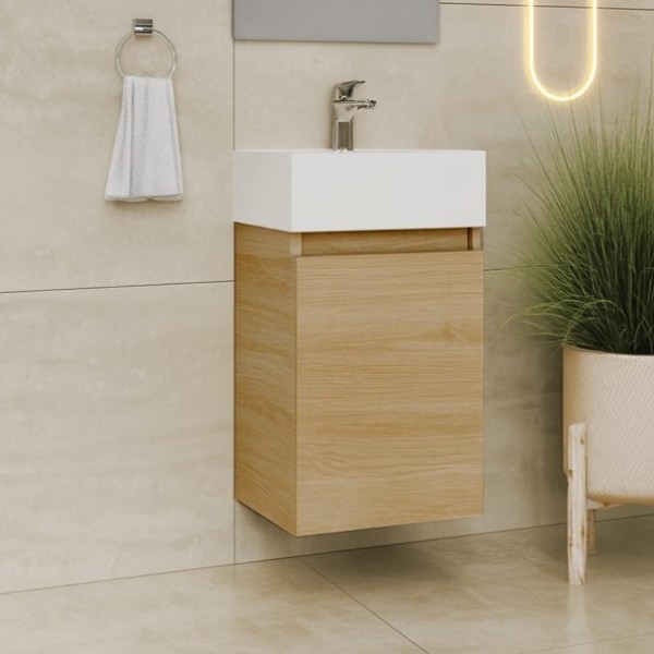 Furniture base with washbasin 43x34x60 material: Wood composite 1 basin wall mounted, color: Wood Oak Cabinets with wash basin