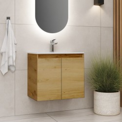 Βάση επίπλου με νιπτήρα 60x36x60 από ξύλο συνθετικό επίτοιχου τύπου με 1 νιπτήρα πορσελάνης, Oak, χρώμα: Ξύλο Δρυς Βάσεις επίπλου με νιπτήρα