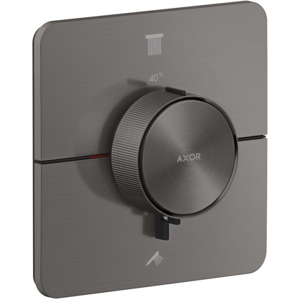 Shower tap Wall-mounted external part 2 way material: Brass thermostatic With plate with separate exits without hand shower, hose and holder softsquare, color: Black surface: Brushed
