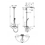 Bathtub tap with showerpipe and overhead shower Wall-mounted material: Brass thermostatic, color: Chrome surface: Glossy Wall-mounted exposed with showerpipe and overhead shower