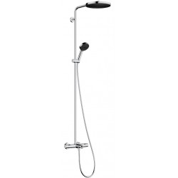 Bathtub tap with showerpipe and overhead shower Wall-mounted material: Brass thermostatic, color: Chrome surface: Glossy Wall-mounted exposed with showerpipe and overhead shower