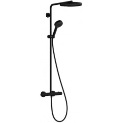 Shower tap with showerpipe and overhead shower Wall-mounted material: Brass thermostatic, color: Black surface: Matt Wall-mounted exposed with showerpipe and overhead shower