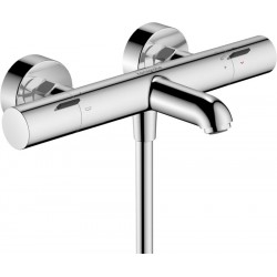 Bathtub tap Wall-mounted exposed material: Brass without hand shower, hose and holder thermostatic, color: Chrome surface: Glossy Wall-mouned exposed