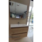 Bathroom furniture set with washbasin 80x60x46 material: Wood composite wall mounted, color: Wood Oak Bathroom furniture sets