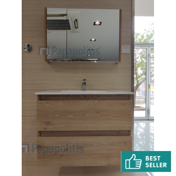 Bathroom furniture set with washbasin 80x60x46 material: Wood composite wall mounted, color: Wood Oak Bathroom furniture sets
