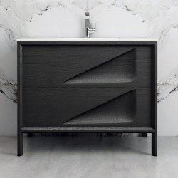 Βάση επίπλου με νιπτήρα 100x46x85 από MDF PET επιδαπέδιου τύπου με 1 νιπτήρα Solid, 2 συρτάρια βαρέως τύπου soft close, slim fit, Lacato Grey, χρώμα: Wenge Βάσεις επίπλου με νιπτήρα